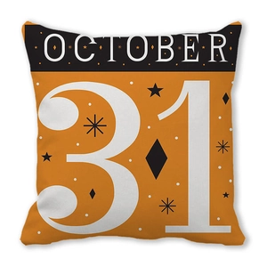 Halloween October 31 peach skin pillow case with festive orange and black starry print