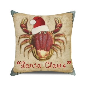Christmas Crab Santa Claws watercolor decorative square throw pillow cover on white background