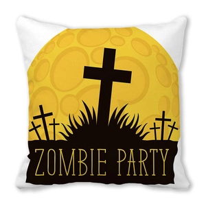 Halloween Kissenhülle mit Zombie Party Aufdruck, Vollmond und Friedhof Silhouette