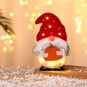 Lighted Halloween Gnome with pumpkin wooden ornament for festive home decor