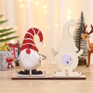 Detailed front and back view of a light-up wooden Christmas gnome decoration with LED