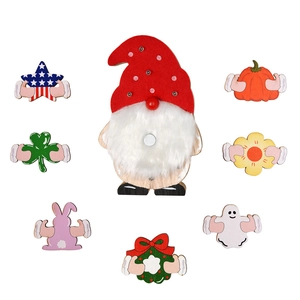 Wooden gnome holiday decor set with 7 interchangeable seasonal accessory pieces