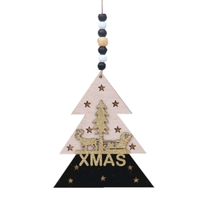 Wooden 3D Christmas tree pendant with reindeer and Santa Claus decor for holiday display