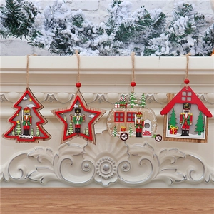 Detailed view of handcrafted wooden nutcracker ornaments for Christmas tree decoration