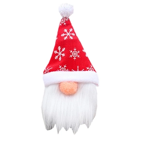 Christmas gnome wine bottle cover with red snowflake knitted hat and white beard