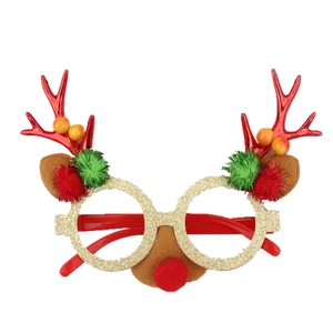 Lunettes de Noël avec bois de renne pailletés dorés et décorations de pompons festifs
