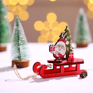DIY colorful wooden Christmas sleigh ornament with Santa Claus and tree desktop decoration