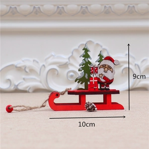 Christmas DIY wooden sleigh decoration with Santa and pine tree detail, size 10cm by 9cm