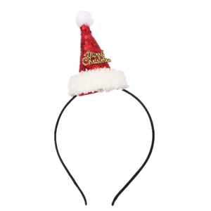 Cerchietto con cappello di Natale di paillettes rosse con bordo in pelliccia bianca