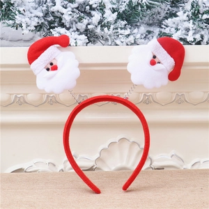 Christmas headband with plush red band and two cute 3D Santa Claus spring boppers
