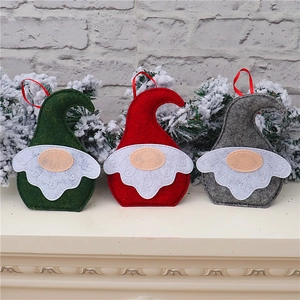 Three-piece set of red, green and grey felt Christmas gnomes with hanging loops