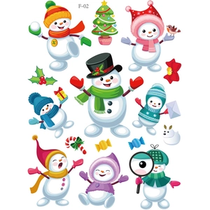 Pegatinas estáticas navideñas de muñecos de nieve con sombreros y decoraciones