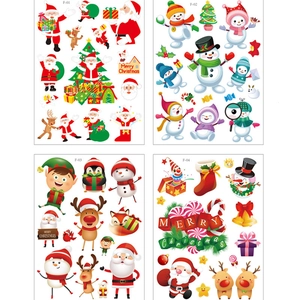 Pegatinas estáticas navideñas con Papá Noel, renos y diseños festivos para escaparates