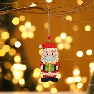 Christmas Tree Hanging Ornament Painted Wood Mask Santa Claus Pendant Festive Party Decoration Holiday Home Decor