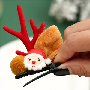 Weihnachts Rentier Geweih Haarklammern für Kinder mit roten Beflockung und Weihnachtsmann