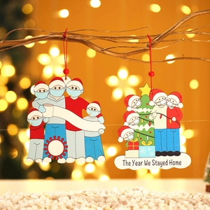 Christmas Wooden Family Mask Ornament Pandemic Stay Home Commemorative Hanging Decoration For Christmas Tree Party Home Decor