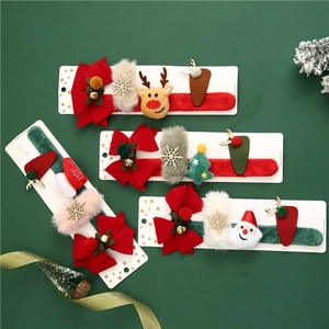 Christmas Hair Accessory Set With Slap Bracelet Plush Hair Clips Santa Claus Reindeer Tree For Kids Festive Party Decoration Gift