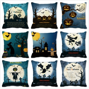 Halloween Cushion Cover Peach Skin Polyester Bat Pumpkin Ghost Print Throw Pillowcase Home Decor Sofa Square