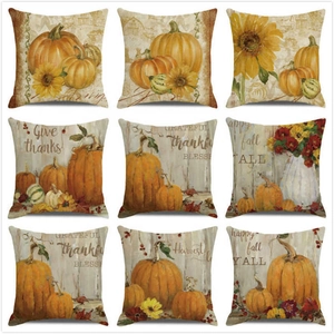 Set of 9 watercolor pumpkin and autumn leaf decorative throw pillow covers for fall home decor