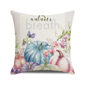 Autumn breath watercolor pumpkin throw pillow cover with flowers on white background