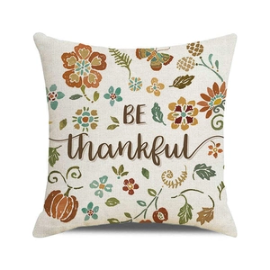 Be Thankful pumpkin and autumn leaves watercolor decorative linen sofa throw pillow cover