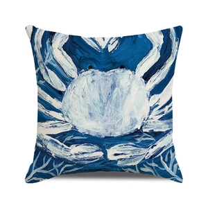 Artistic blue crab oil painting cushion cover in square linen texture for home decor
