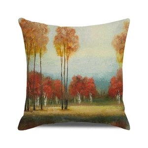 Macro detail of autumn forest oil painting texture on linen throw pillow cover