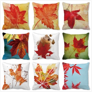 Thanksgiving Autumn Maple Leaves Watercolor Cushion Cover Peach Skin Decorative Square Pillowcase For Sofa Home Decor