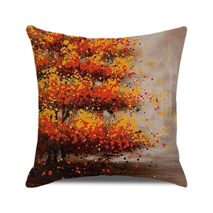 Detail of artistic autumn tree oil painting texture on linen blend cushion cover