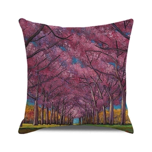 Detail view of the fine texture on autumn forest landscape print pillowcase fabric