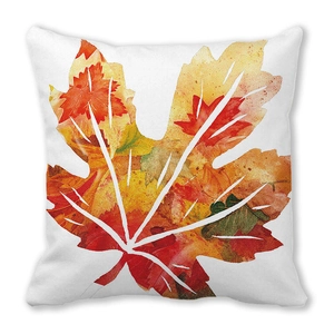 Watercolor autumn maple leaves printed on a square decorative thanksgiving pillow cover