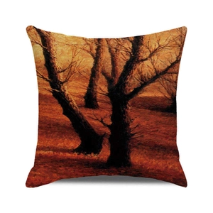 Thanksgiving autumn forest landscape art cushion cover with warm red and brown foliage decor