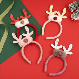 Rendier Gewei Hoofdband Kerstmis Partij Haaraccessoires Glitter Geweien Kunstbont Fleece Verpakt Schattige Hoofdbedekking Meisjes