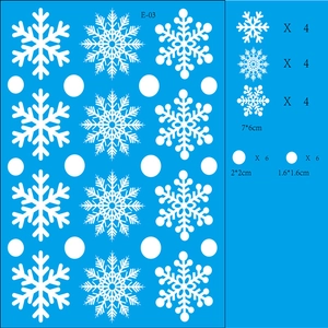 E-03 Christmas window decal set featuring white snowflakes and round static stickers