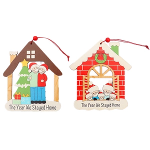 Set de 2 adornos navideños de madera conmemorativos con el tema de quedarse en casa