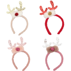 Kerst gewei hoofdbanden met lamswol en glitter details in vier verschillende kleuren