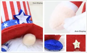 Detailed views of Fourth of July gnome showing fabric texture and star button details