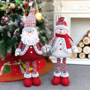 Babbo Natale Pupazzo Di Neve Bambola Peluche Gambe Telescopiche Tessuto Scozzese Decorazione Festa In Casa Ornamento