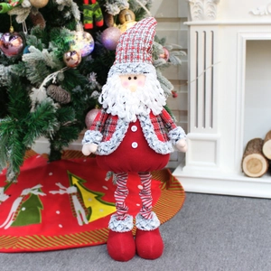 Babbo Natale di peluche con gambe telescopiche e cappello a quadri per decoro natalizio