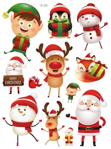 Christmas static stickers set featuring Santa, reindeer, and snowman window decorations