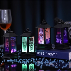 Halloween LED Lantern Decorative Hanging Light With Pumpkin Skull Ghost Patterns Retro Plastic Lamp For Party Home Decor