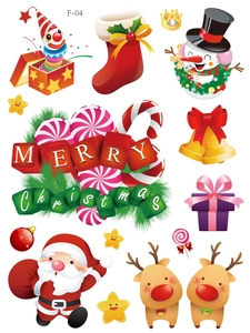 Cartoon Christmas static window clings featuring Santa Claus and reindeer decal set