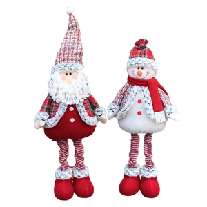 Bambole di peluche Babbo Natale e pupazzo di neve con gambe lunghe telescopiche rosse