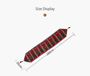 Größenanzeige von 180x35cm roter Weihnachts-Tischläufer mit Tannen und Quasten