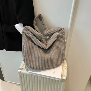 Women Minimalist Corduroy Shoulder Bag Large Capacity Striped Tote Bag Retro Casual Hobo Handbag Commuter Shopper Bag