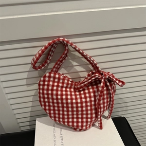 Grand sac cabas en forme de cœur à carreaux rouges et blancs avec nœud pour femme
