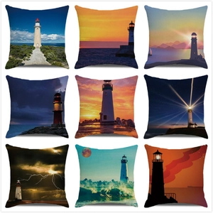 Nautical lighthouse watercolor throw pillow covers set of nine decorative cushion cases