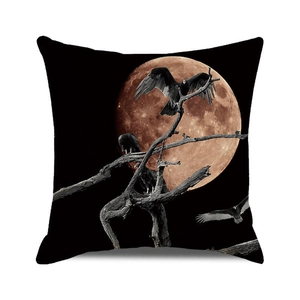 Halloween Kissenbezug mit Vollmond und dunklem Vogelmotiv im Gothic Kunststil