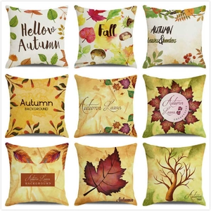 Set of nine autumn throw pillow covers featuring fall leaves and festive forest designs