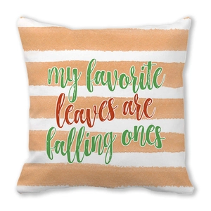 Detail of soft peach skin pillowcase with autumn stripes and hand-lettered text